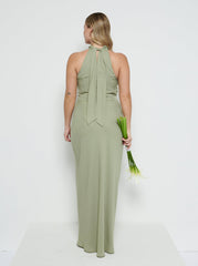 Odelle Tie Back Chiffon Maxi Bridesmaid Dress - Olive