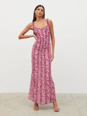 Ola Sweetheart Frill Maxi Dress - Pink and Lilac Abstract