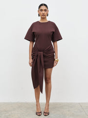 Olivia Jersey Knot Mini Dress - Brown
