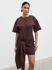 Olivia Jersey Knot Mini Dress - Brown