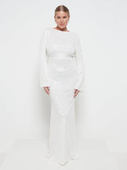 Olivia Sequin Backless Maxi Dress - Ivory