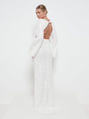 Olivia Sequin Backless Maxi Dress - Ivory