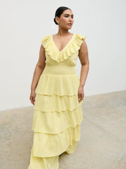 Opal Ruffle Maxi Dress Curve - Lemon