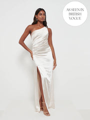 Amelia Ruched Maxi Bridesmaid Dress - Matte Champagne