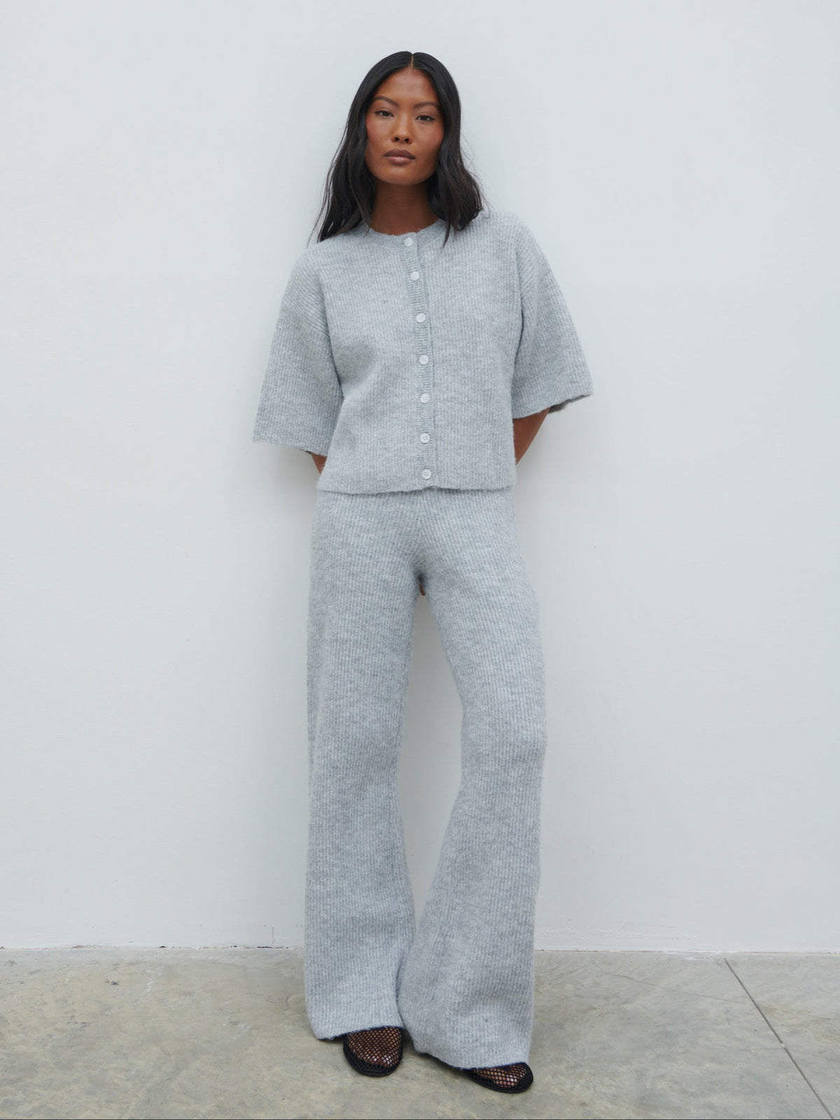 Ovalie Rib Knit Trousers - Grey Marl