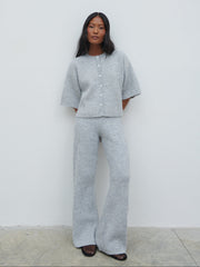 Ovalie Rib Knit Top - Grey Marl
