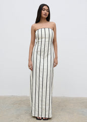 Penny Striped Bandeau Dress - Cream and Black