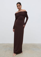 Perrie Bardot Jersey Maxi Dress - Brown