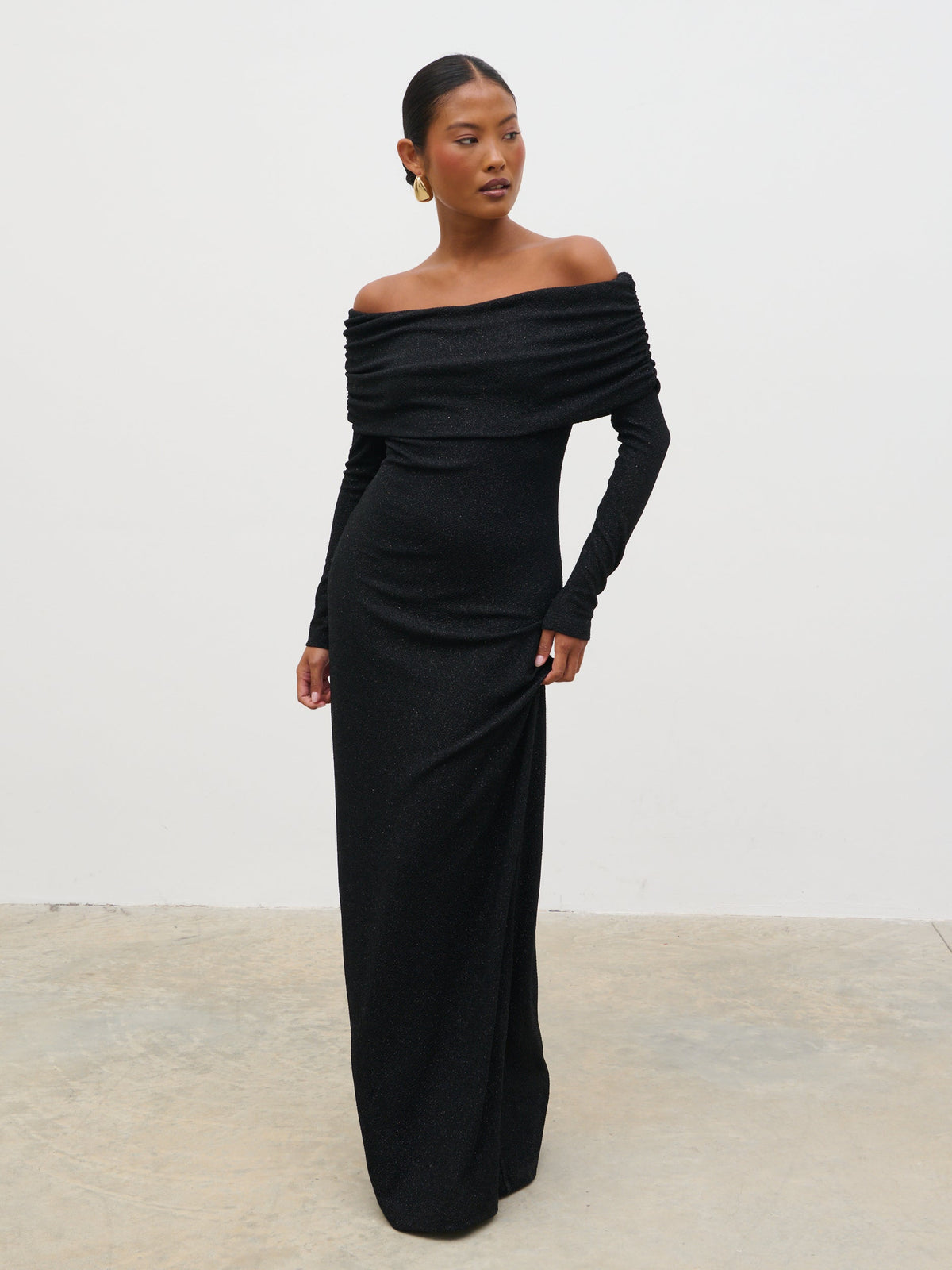 Perrie Bardot Lurex Jersey Dress - Black