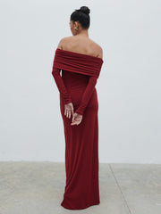 Perrie Bardot Jersey Maxi Dress - Burgundy