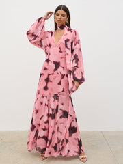 Petula Batwing Scarf Maxi Dress - Blush Watercolour Floral