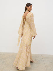 Petula Batwing Scarf Maxi Dress - Chartreuse and Lilac Abstract