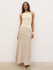Phoebe Slash Neck Stripe Knit Maxi Dress - Lemon