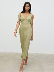 Piper Tie Midaxi Dress - Olive