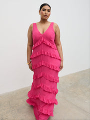 Piper Ruffle Maxi Dress Curve - Fuchsia