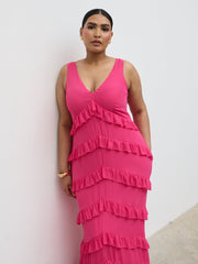 Piper Ruffle Maxi Dress Curve - Fuchsia