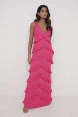 Piper Ruffle Maxi Dress - Fuchsia