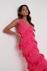 Piper Ruffle Maxi Dress - Fuchsia