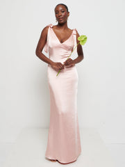 Piper Tie Maxi Bridesmaid Dress - Matte True Blush