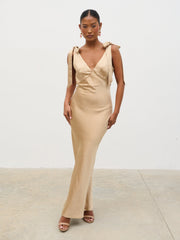 Piper Tie Midaxi Satin Dress - Gold