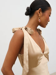 Piper Tie Midaxi Satin Dress - Gold