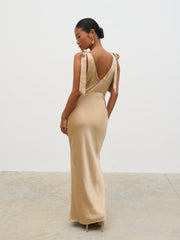 Piper Tie Midaxi Satin Dress - Gold