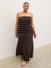 Pixie Bandeau Stripe Knit Long Midaxi Dress Curve - Brown