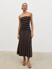 Pixie Bandeau Stripe Knit Long Midaxi Dress - Brown