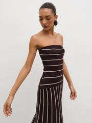 Pixie Bandeau Stripe Knit Long Midaxi Dress - Brown