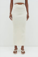 Poppy Tie Detail Knit Skirt - Cream