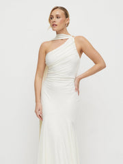 Porto One Shoulder Godet Maxi Dress - Ivory