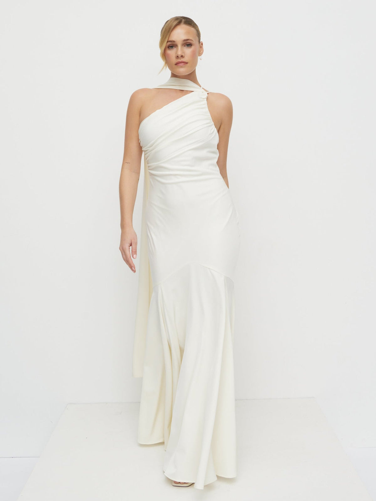 Porto One Shoulder Godet Maxi Dress - Ivory