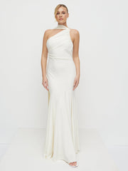 Porto One Shoulder Godet Maxi Dress - Ivory