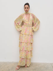 Anya Ruffle Maxi Dress - Pastel Multi Abstract Print