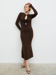 Ragan Corsage Jersey Midaxi Dress - Brown