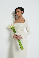 Reagan Square Neck Crepe Maxi Bridesmaid Dress - Champagne