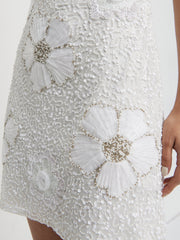 Rhodes Floral Embellished Mini Dress - Ivory