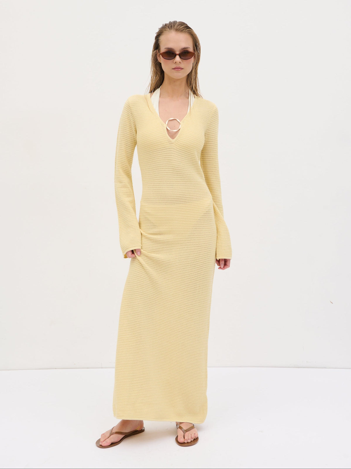 Riviera Hardware Knit Midaxi Dress - Lemon