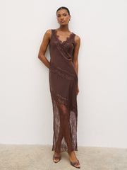 Robin Slip Lace Maxi Dress - Chocolate Brown