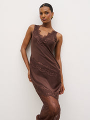 Robin Slip Lace Maxi Dress - Chocolate Brown