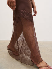 Robin Slip Lace Maxi Dress Curve - Chocolate Brown