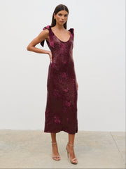 Romy Tie Sequin Midaxi Dress - Wine Floral Sequin