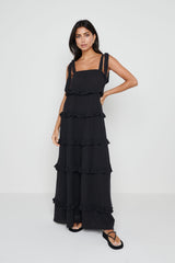 Rosetta Ruffle Midaxi Dress - Black