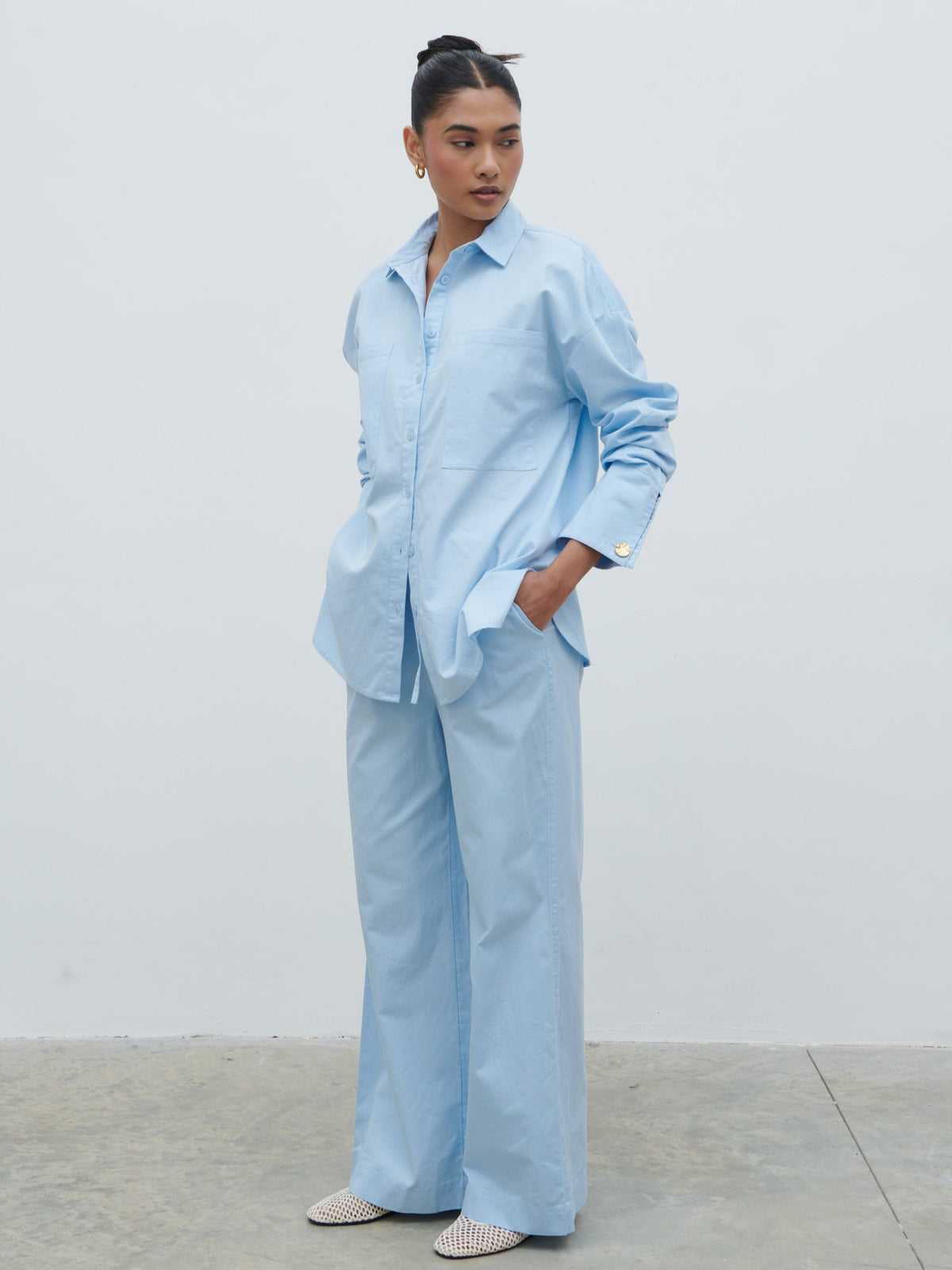 Ryleigh Cotton Poplin Shirt - Light Blue