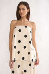 Loraya Strapless Split Back Top Polka Dot Beige/Black