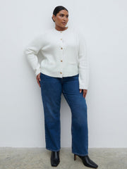 Sabrina Gold Button Knit Cardigan Curve - Cream