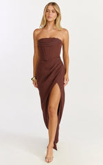 Strapless Corset Drape Skirt Dress in Chocolate
