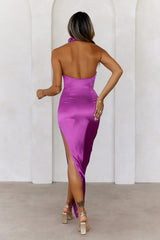 Party In Mexico Satin Halter Maxi Dress Purple