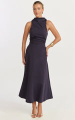 High Neck A Line Dress in Navy