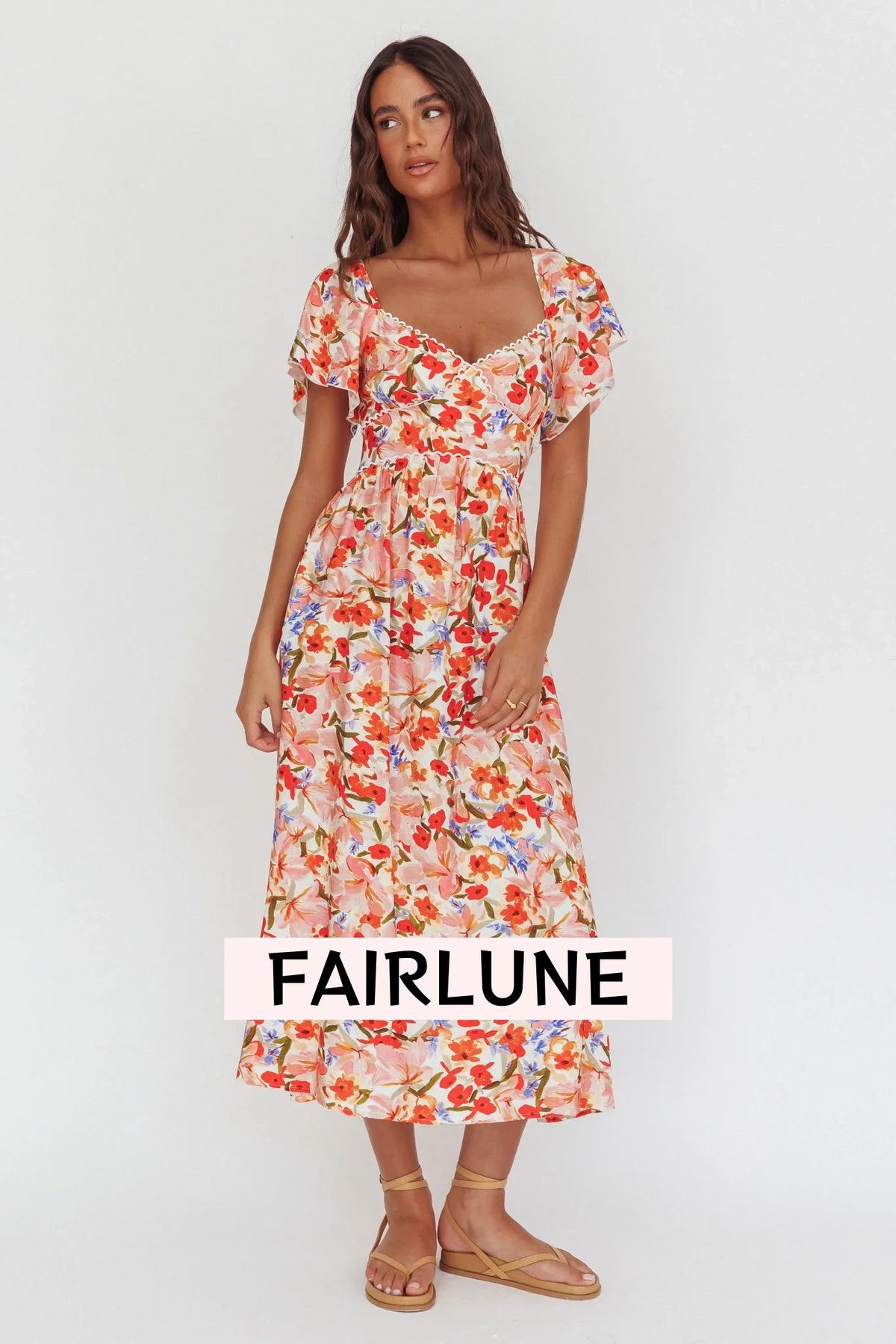 Carynna Flutter Sleeve Maxi Dress Floral Red